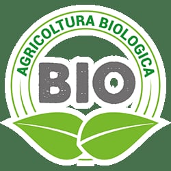 Organic agriculture badge logo with BIO text and green leaves on green background